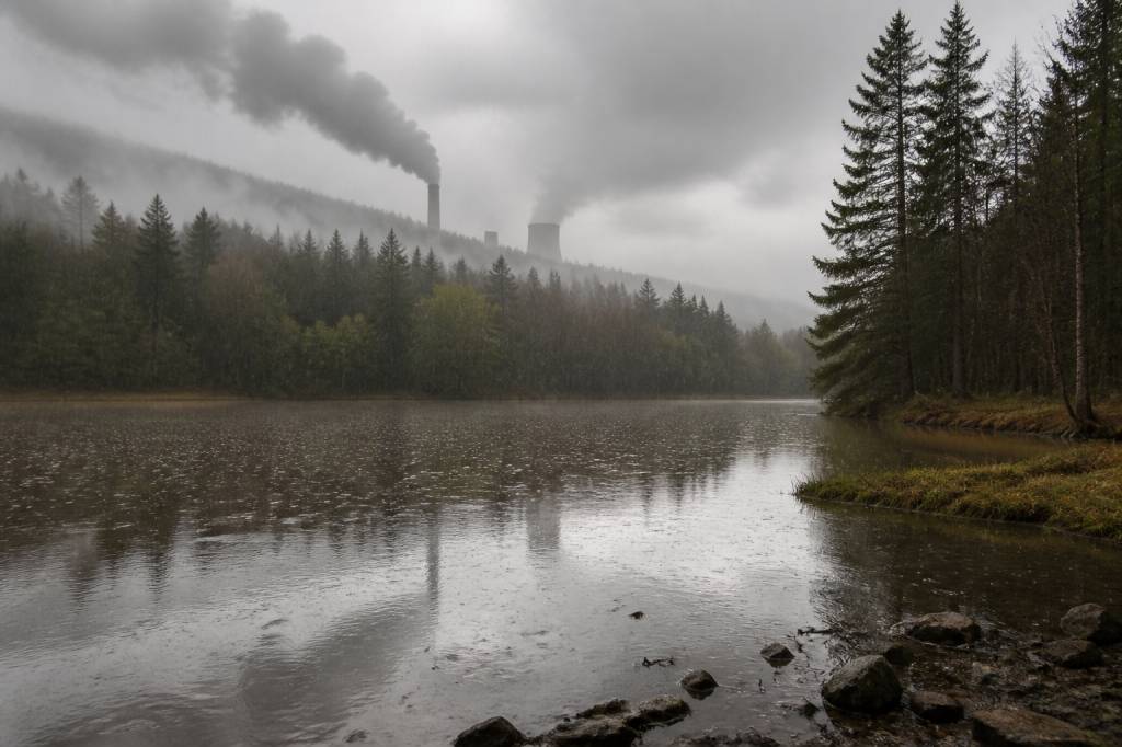 What is the cause of acid rain and how does it affect water quality?